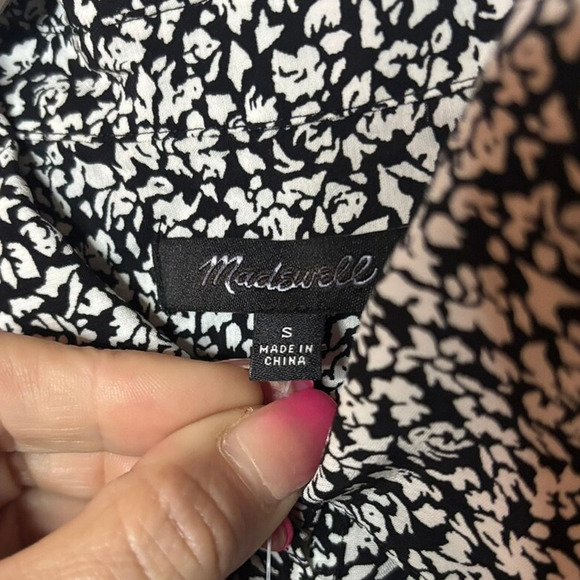 Madewell Black White Floral Tiered Mini Dress Long Sleeve Collared S NWT - Picture 7 of 9